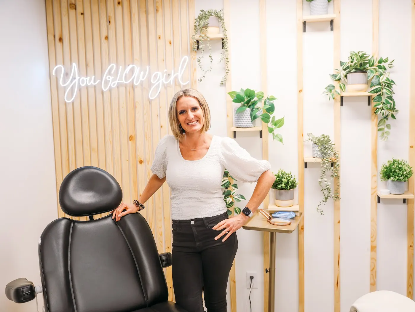 Misty, owner and nurse practitioner, in the Glow Med Spa Camas treatment room